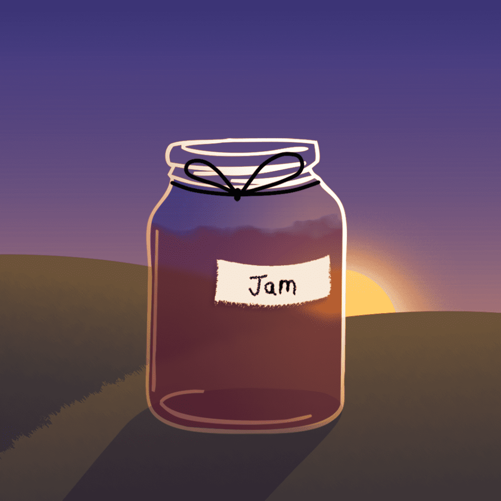 illustration by Joe Toft to show ideas to reuse glass jars for gifts like jam